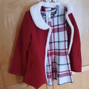 Max Studio Red Coat with White Plaid Dress